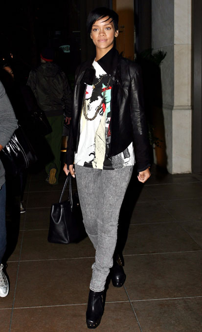 rihanna in jeans. Rihanna in a leatherjacket,